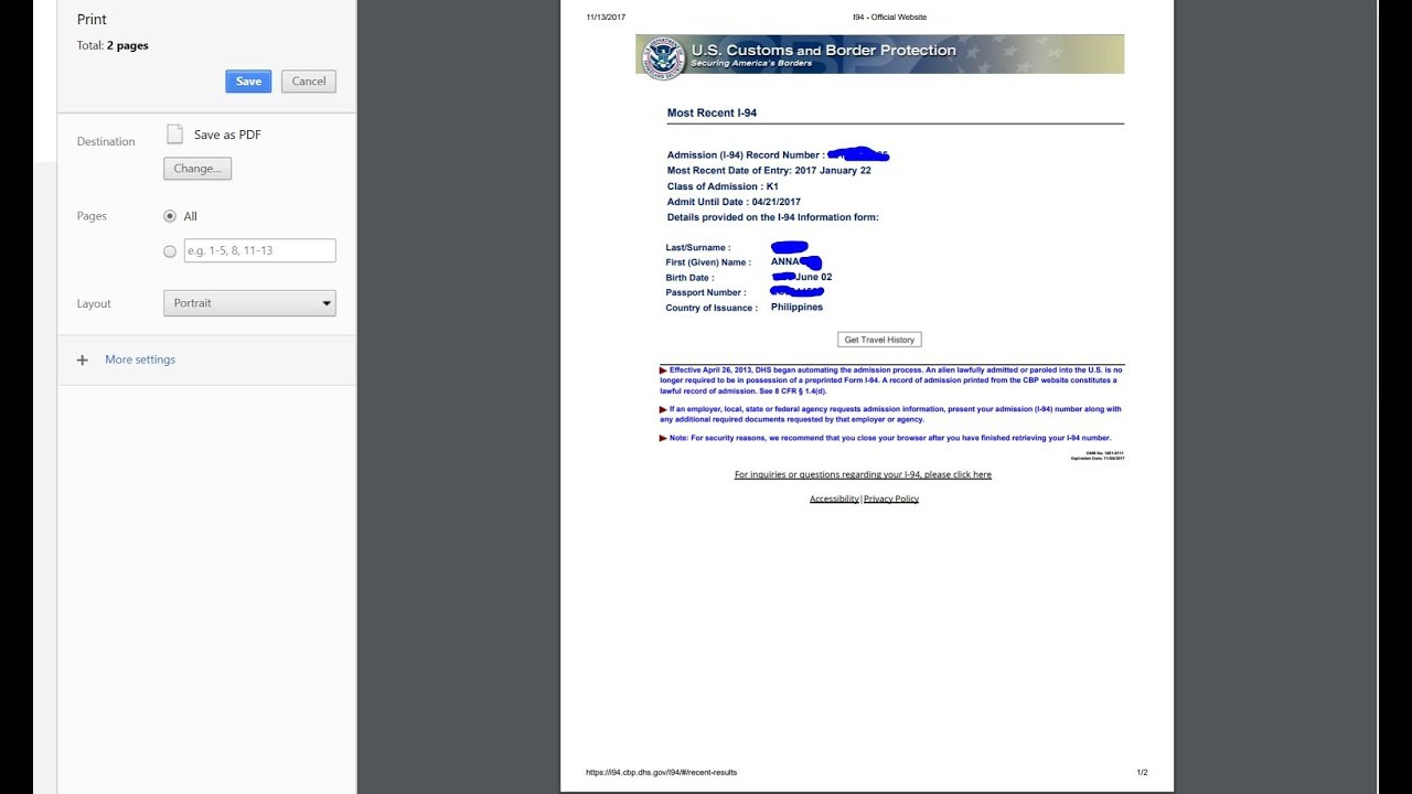 I94 Arrival Departure Record K1 Visa Youtube