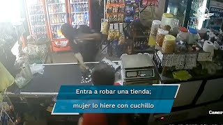 Entra a robar a tienda de abarrotes, pero mujer se defiende con cuchillo