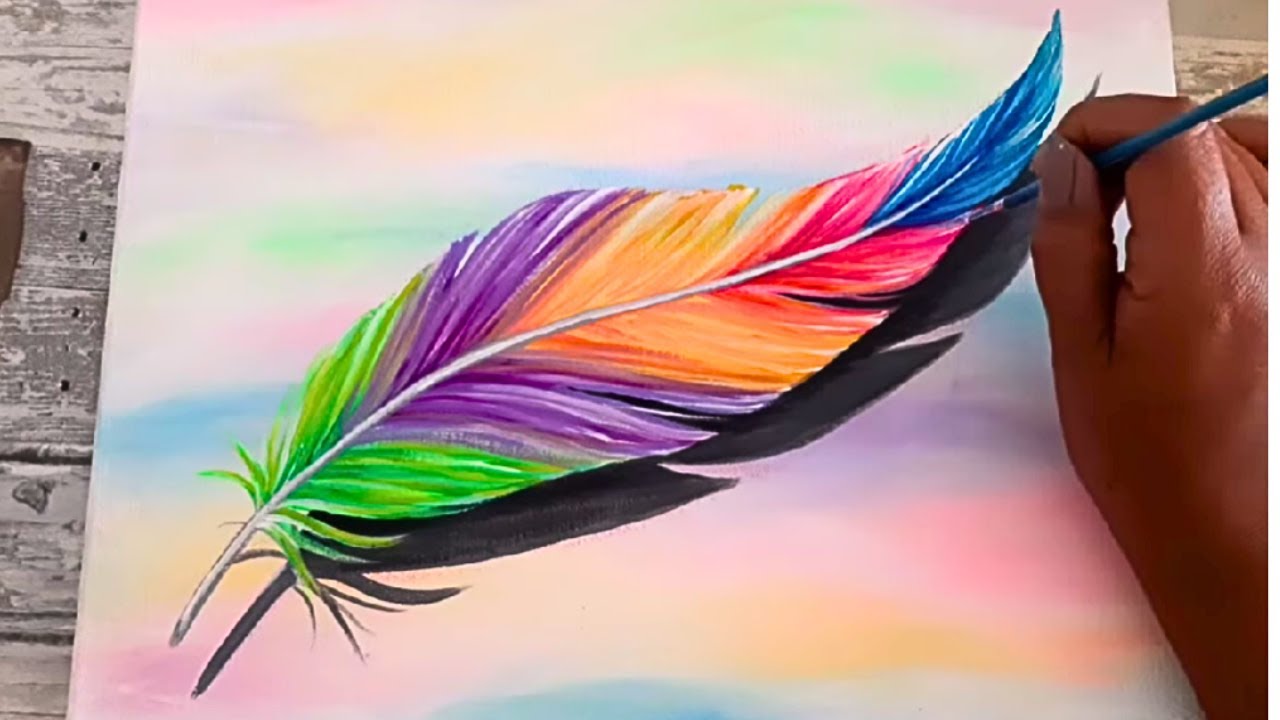 How To Paint A Feather Easy Acrylic Painting Technique Youtube