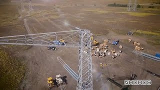 Строительство ЛЭП 750 кВ (Construction of 750 kV transmission line)