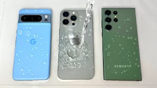 Pixel 8 Pro vs iPhone 15 Pro Max vs Samsung S23 Ultra - Water Test! OMG!
