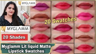 Myglamm Lit liquid Matte Lipstick Swatches || 20 shades Swatches|| How to get free lipstick myglamm