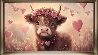 Baby Highland Cow Frame TV Art | Valentine's Day Screensaver For Your TV 🐮🌹