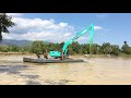 kobelco sk210 10 บูมยาวลงโป๊ะ งานขุดลอกอ่างเก็บน้ำ ให้เช่า 087 1057599