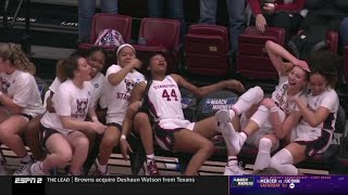 Stanford HILARIOUS Bench Reaction To Belibi's Slam Dunk In 1st Round NCAAW Tournament. #MarchMadness