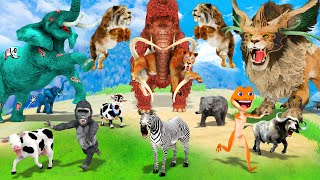 5 Giant Elephant Cow Buffalo Gorilla vs 3 Giant Lion Bull Tiger Attack Zebra Cow Mammoth vs Lion