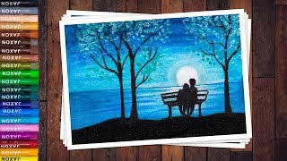How To Draw A Moonlight Night Scenery For Couple Valentine's Special