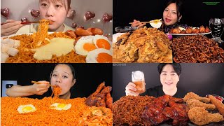 HUGE BLACK BEAN NOODLES EATING COMPETITION, FRIED CHICKEN, SUNNY SIDE UP EGG,BBQ CHICKEN,EATING SHOW