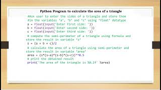 Python Program to Calculate Area of a Triangle | Python Programming | SSCBE
