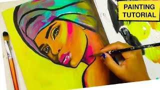 ACRYLIC PAINTING TUTORIAL for Beginners | African Lady | Step by Step