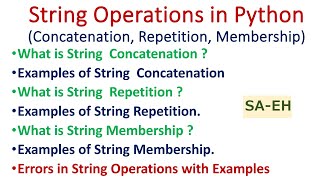 String Operations in Python | Concatenation | Repetition | Membership | Errors | CBSE | Tutorial