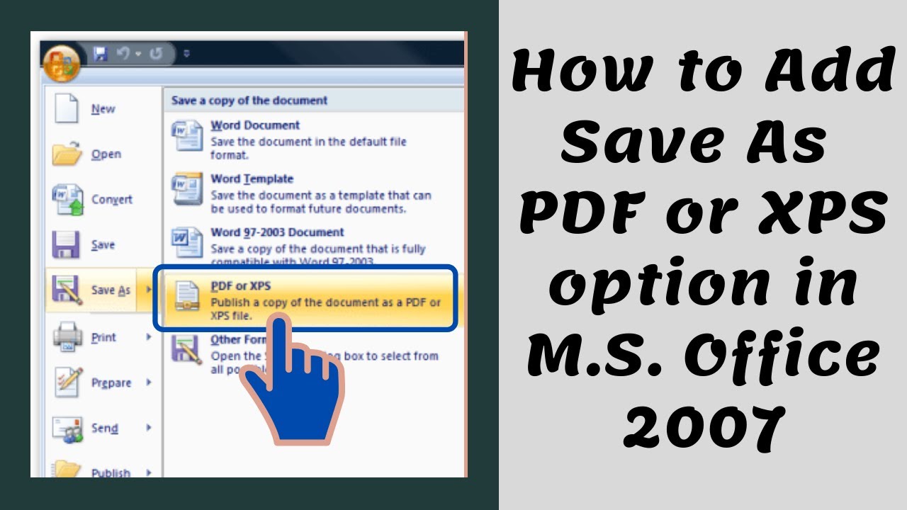 How To Install Save As Pdf Or Xps Add In For M.S. Office 2007 - YouTube