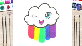 How to Draw a Rainbow and Clouds Easy with Coloring, draw kawaii cloud rainbow,
