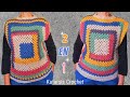 Descubre lo fácil que es tejer CHALECO a CROCHET con Granny Square. Chaleco multicolor a #crochet