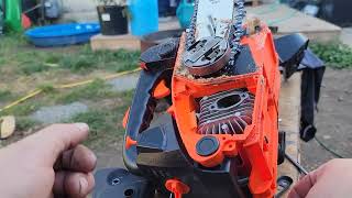 Chinese 25cc top handle chainsaw before and after muffler mod