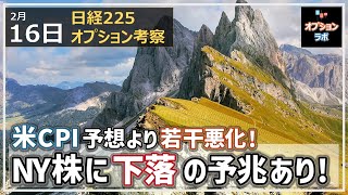 【日経225オプション考察】2/16 米CPI 予想より若干悪化！ NY株に下落の予兆あり！