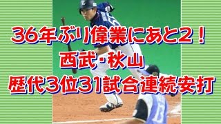 36年ぶり偉業にあと２！西武・秋山　歴代３位31試合連続安打