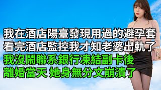 我在酒店陽臺發現用過的避孕套，看完酒店監控我才知老婆出軌了，我沒鬧聯繫銀行凍結副卡後，離婚當天 她身無分文崩潰了【一窗昏曉】#落日溫情#情感故事#花開富貴#深夜淺讀#家庭矛盾#爽文