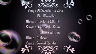 Dil Sambhal Ja Zara Fir Mohabbat Song Lyrics  (Murder 2 - 2011)