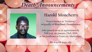 Death Announcement Harold Moncherry Feb2