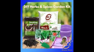 Herbs \u0026 Spices Garden Kit (Flower Pot, Seedling Tray, Fertilizer, Soil,4pck Herbs Seed, Mat, Trowel)