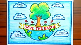 How to Draw world environment day poster, save nature drawing easy