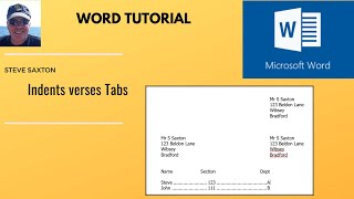 Indents verses tabs in Microsoft Word.