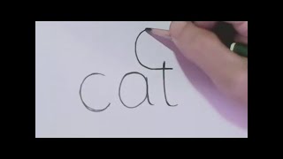 Very Easy! How to turn Words Cat Into a Cartoon Cat. (Wordtoons) draw a cat step by step for kid