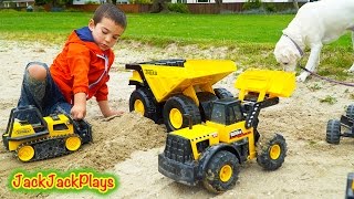 Unboxing & Digging with GIANT Tonka Dump Truck Toy! | Construction Toys for Kids | JackJackPlays