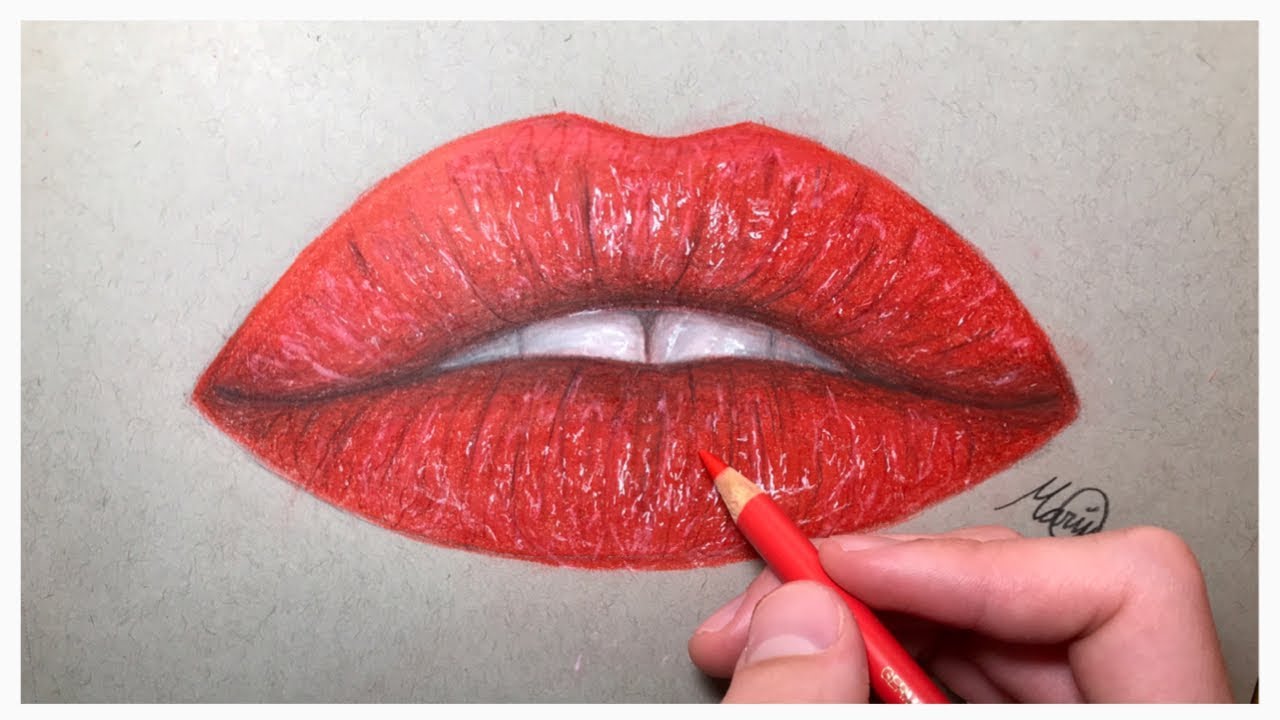 Drawing Lips In Time-lapse Using Colored Pencils - YouTube