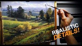 How to PAINT a rural valley scene in OILS - TREES and DEPTH!