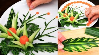Art In Vegetable Carving - Cucumber Garnish Carrot Flower Ball