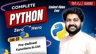 Pre-defined functions in list data type-Hindi/Urdu | Lec-23 | Complete Python Tutorials in Hindi