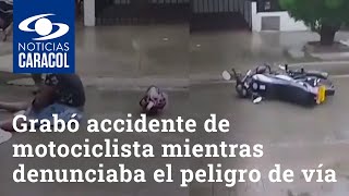 Grabó accidente de motociclista y niña mientras denunciaba el peligro por una vía en mal estado