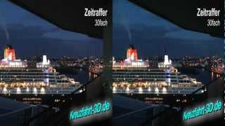 3D-Video (Zeitraffer): Einlauf der Queen Mary 2 (QM2) in Hamburg zum Cunard Day am 15.07.2012