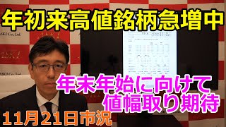 2022年11月21日【日経平均小動きも年初来高値銘柄急増中　年末年始に向けて値幅取り期待】（市況放送【毎日配信】）