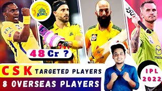 IPL 2022 CSK 8 Overseas Players का नाम|CSK Targeted Players 2022|IPL 2022 CSK Targeted players