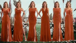 Chicsew burnt orange velvet bridesmaid dresses