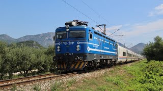 HŽPP 1141 302 hauls a double ŽFBH Talgo train at Rogotin - 30/7/23