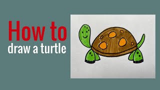 How to draw turtle or tortoise  Easy turtle drawing video Step by step drawing for kids
