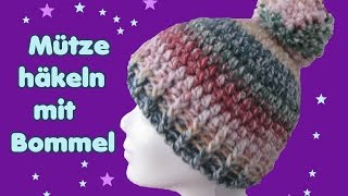 Mütze mit Bommel häkeln, Anfänger POMPOM Mütze