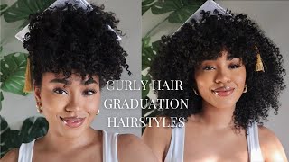GRADUATION CURLY HAIR HAIRSTYLES | Curly hair Hairstyle tutorials + headband hac
