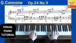 G.Concone Etude No.9 Op.24 from 25 Melodic Studies. Easy and Progressive. Piano Tutorial