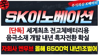 [SK이노베이션 주가전망] '속보' 자회사 SK엔무브 액침냉각 올해 이익 6500억 내년1조 SKON 세계최초 전고체배터리 음극소재개발