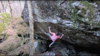 Kim Marschner bouldering in Valle Bavona