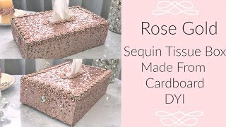 Made From Cardboard Trash Glam Rose Gold Tissue Box Cover DIY How To  #BlingIsMyThing #tissuebox