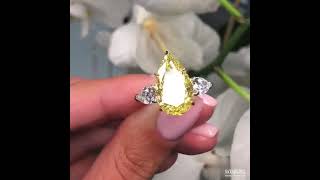 7ct Three-stone Pear Cut Yellow Sapphire Engagement Ring