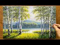 Techniques for painting birch trees / Learn landscape painting / Acrylic painting.