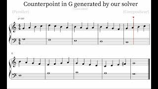 Two voice third species counterpoint based on Fux's rules and preferences (cantus firmus in G)