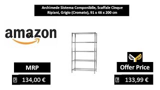 Archimede Sistema Componibile, Scaffale Cinque Ripiani, Grigio (Cromato), 91 x 46 x 200 cm